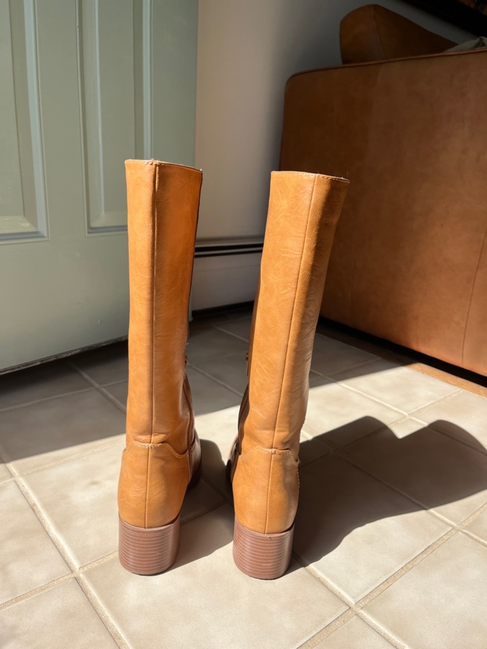 Haute Hippie Classic Tall Women's Camel Leather Heeled Boots Frye Look Alike - Picture 11 of 15